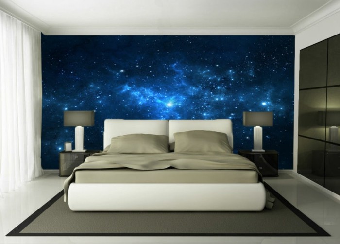 dormitorio-con-super-hermosa-papel mural de color azul