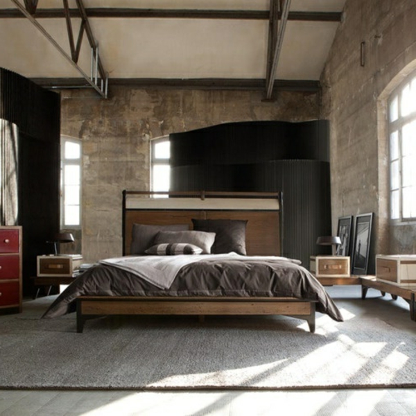 dizajn spavaće sobe za zanimljive zidove i visoki strop
