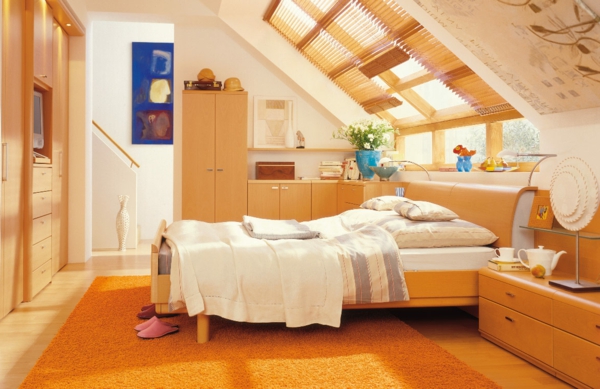 Идеи за спалня декорация покрив плочки килим в оранжево