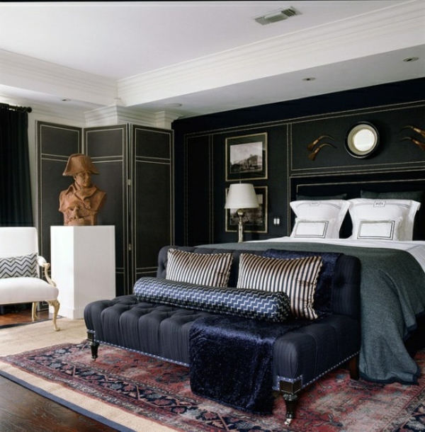 hálószoba design ötletek modern fekete kanapé