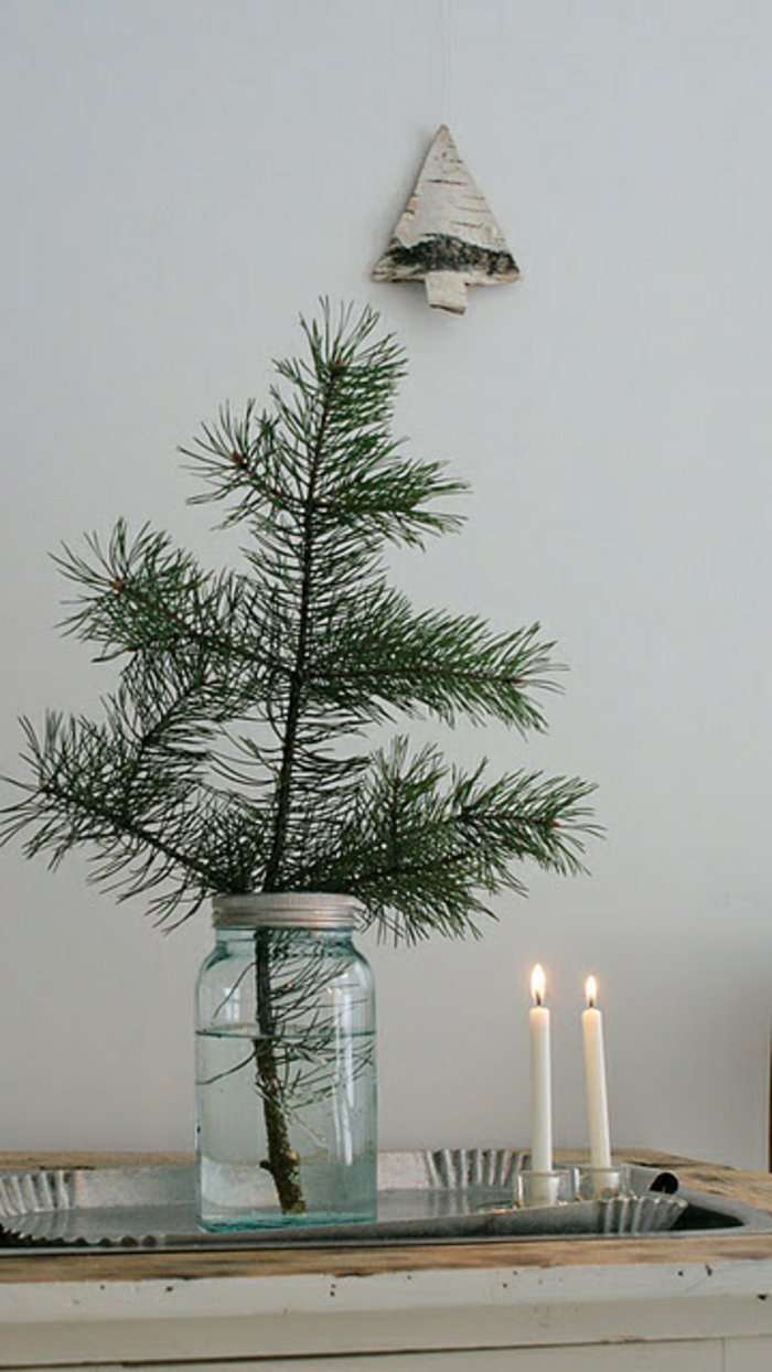 simple table-Noël branches de sapin décoration-Jar bougies