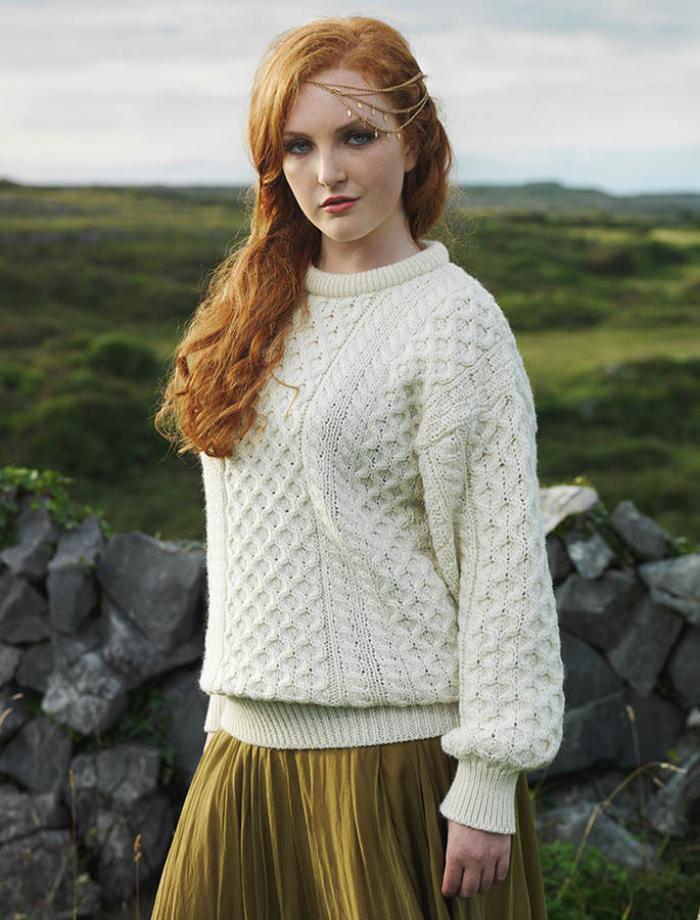color simple modelo de jersey de lana-mujeres-crema