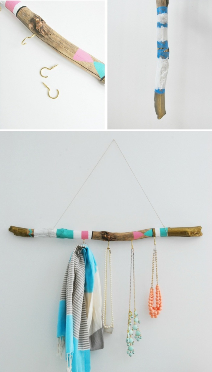 lančani stalak, ogrlice, drvo, boja, nit, šal, vijci za kukice