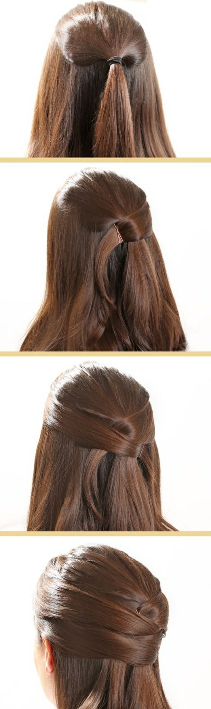 fast-peinados-largo lisa de color marrón-pelo-pelo peinado de bricolaje de decisiones las mujeres