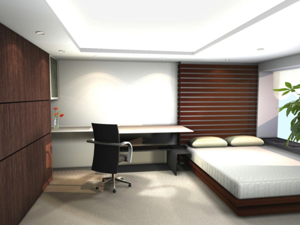 stol i krevet u spavaćoj sobi - jednostavan i minimalistički dizajn