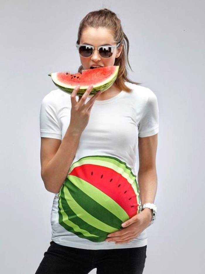 moda trudnoće, dražesna košulja s lubenicom, bijele, kratke rukave