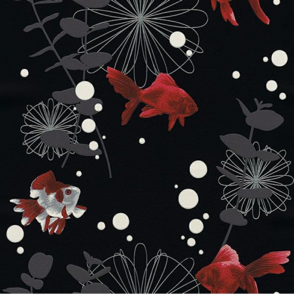negro-gris-lavable fondo de pantalla-con-rojo-peces