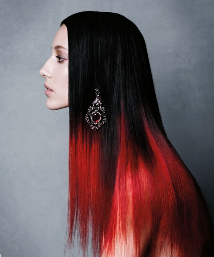 черно-червено-коса-дълга коса-Chic