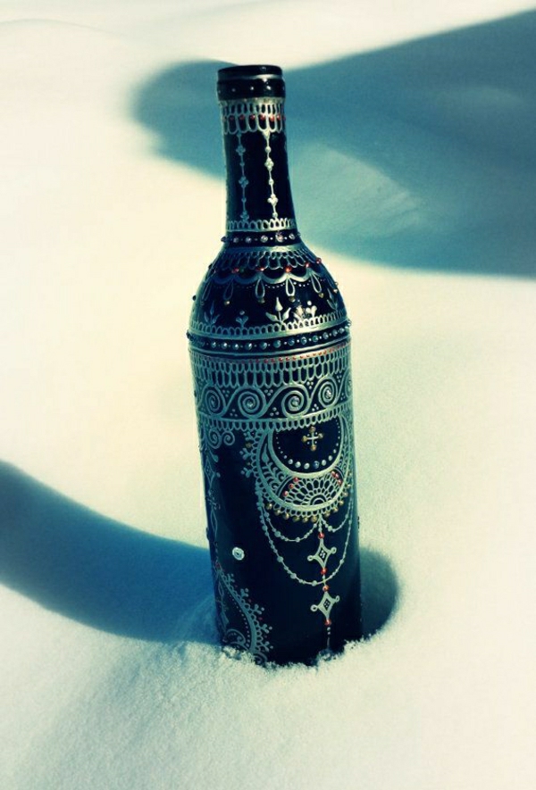 בקבוק יין מהודר מהנה Mehndi כסף קישוט שלג