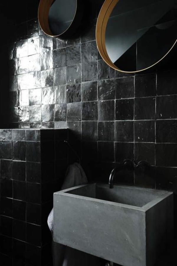 الأسود لون الجدار-حمام أسود البلاط