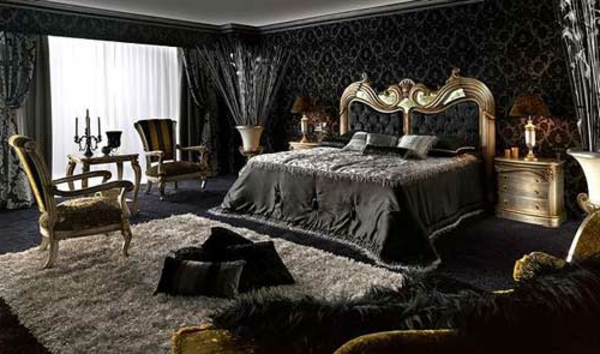 черна стена цвят-за-спалня-ретро поглед