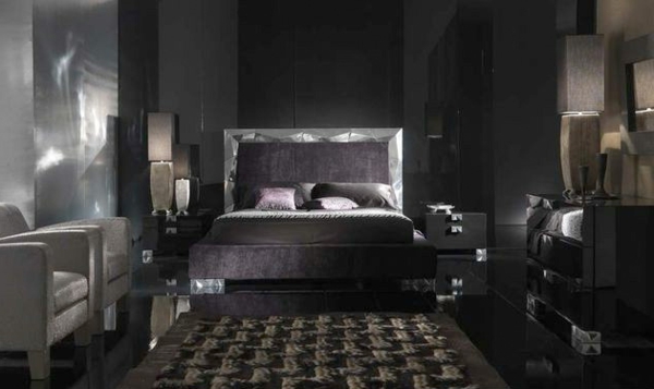 الأسود لون الجدار مقابل غرف نوم لطيفة تصميم