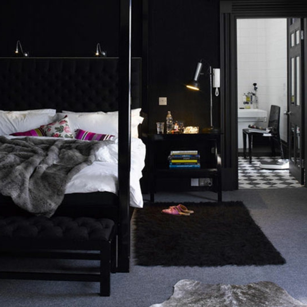 الأسود لون الجدار مقابل غرف نوم جميلة-صور