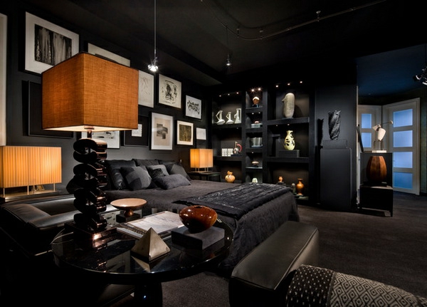 الأسود لون الجدار نظرة مقابل غرفة نوم contemporary-