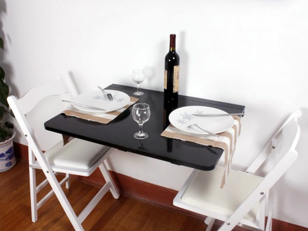 tables-économie d'espace noir pliage de table-table pliante en bois-pliage solutions