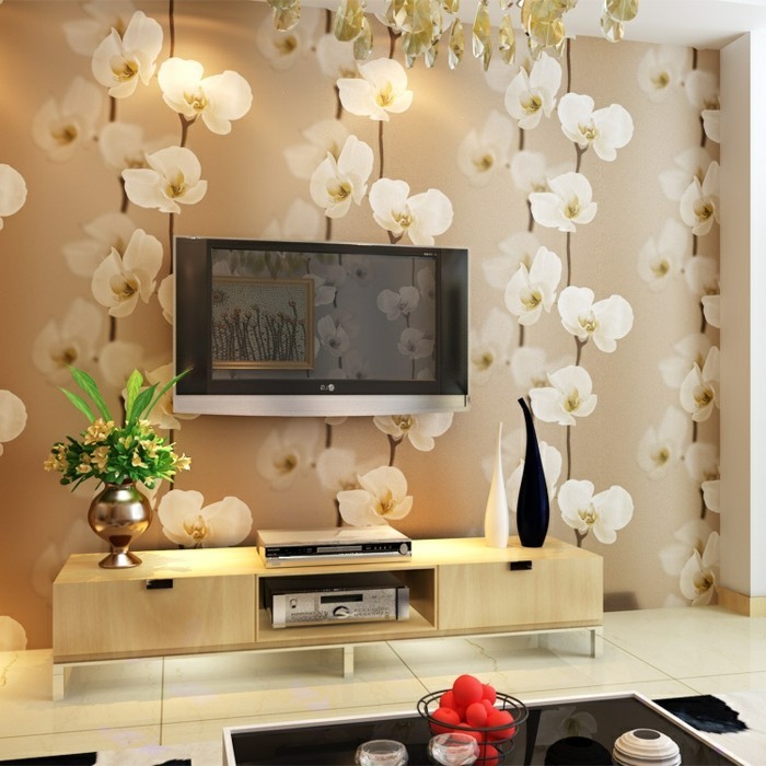 muy agradable-foto-wallpaper-flores-en-moderno-sala de estar
