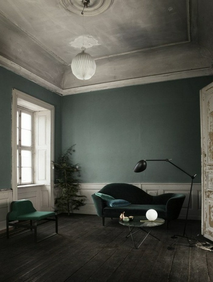 hyvin-kiva-seinävärin-bensiini vihreä tyylikäs sohva Pyöreä pesä pöydän