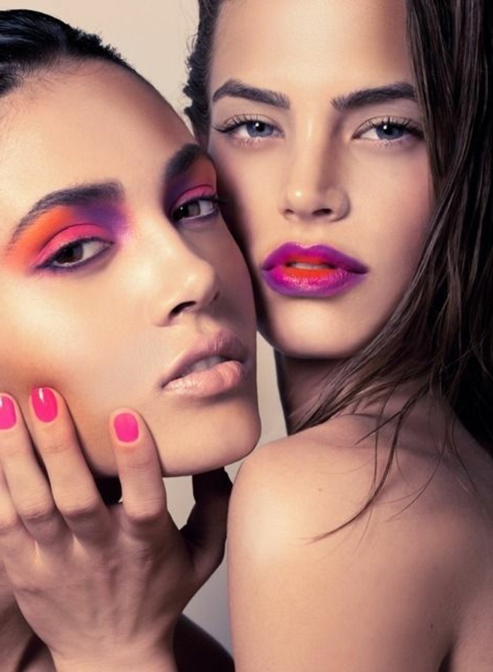 nokti Silvester-make-up modeli-potpun boja-ljubičasta-crvena-narančasta-boja