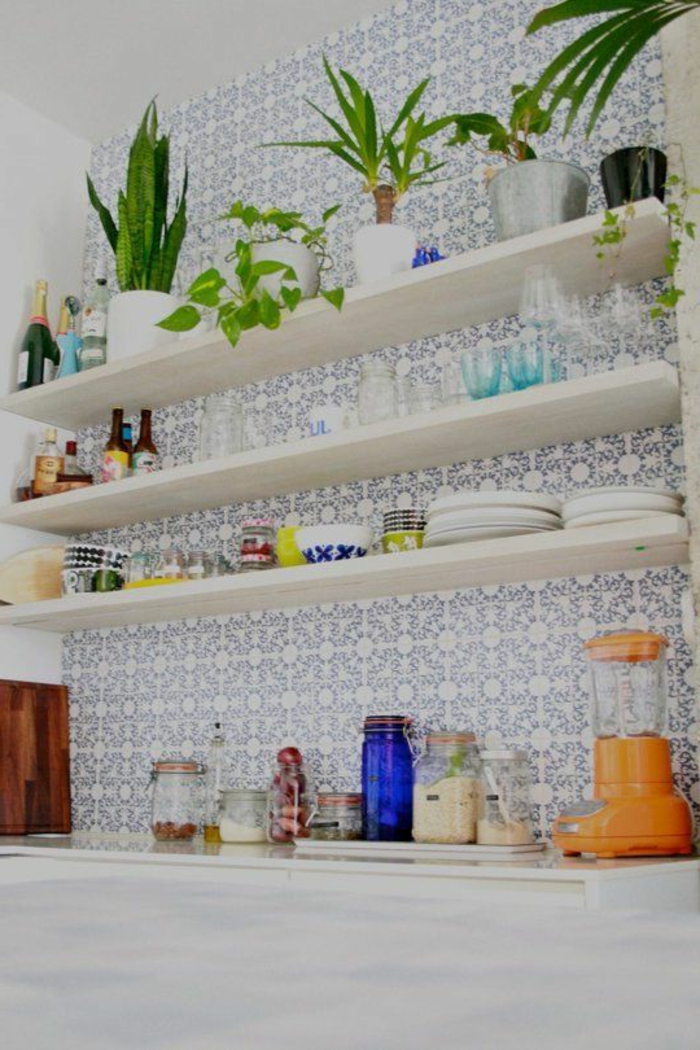 Скандинавски интериор Кухня Кухня тапети с романтично-модел