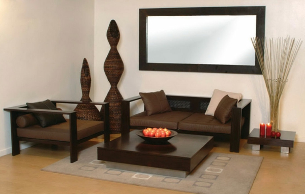 Configuración de sala de estar - diseño elegante - espejo en la pared