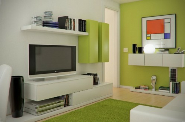 Postavljena dnevna soba - bijela i zelena boja