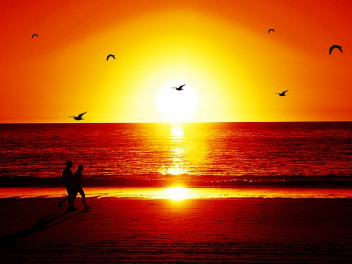 الشمس والشاطئ-غروب الشمس-جميلة-نظرة