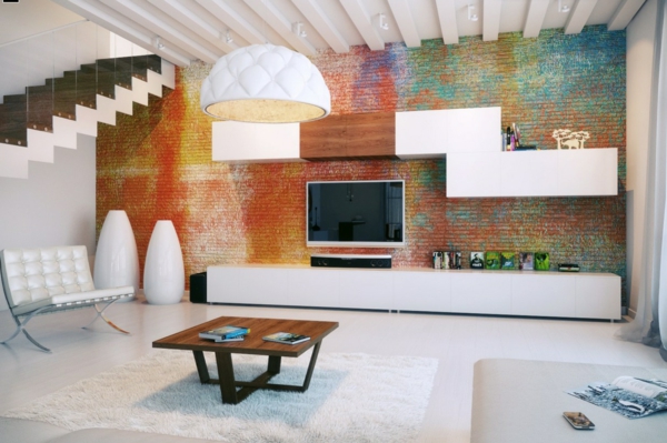 Tyylikäs-ja tehokas-seinärakenne-TV kalusteet värikäs seinä