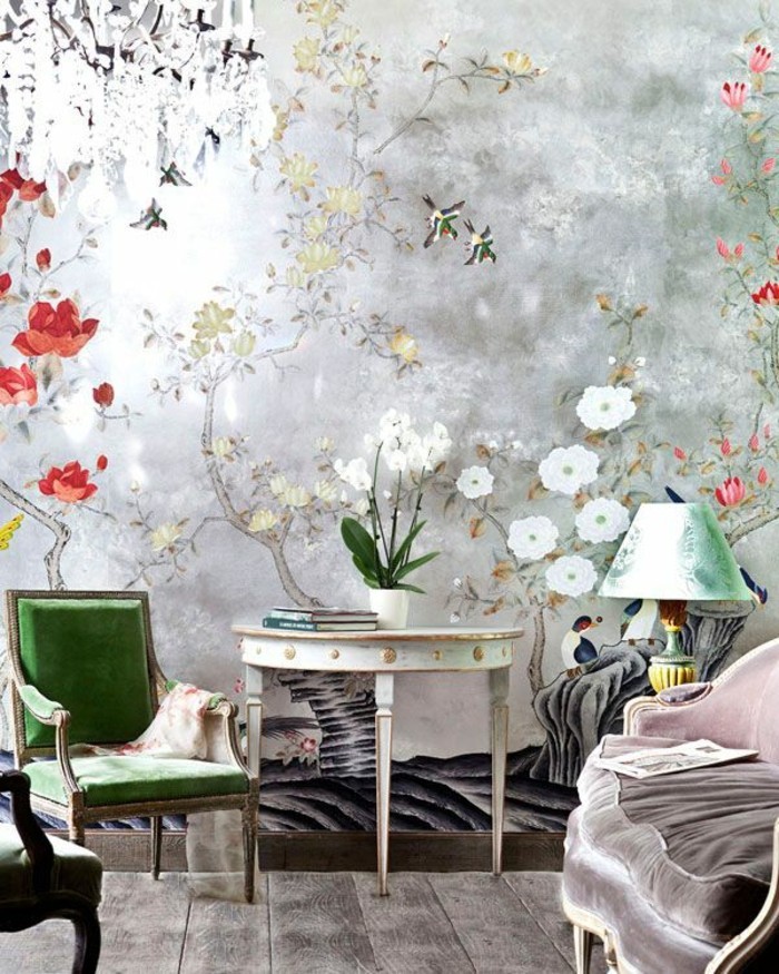 elegáns nappali belső-romantikus-tapéta-mintát