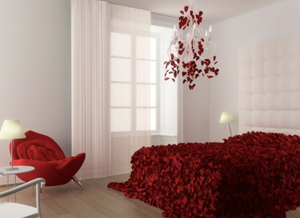 тъкани-с-рози-романтични-спални-дизайн-интересни-завивки-покрива-в червено