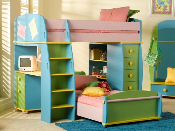 szuper színű emeletes ágy design ötlet-for-the-gyerekek