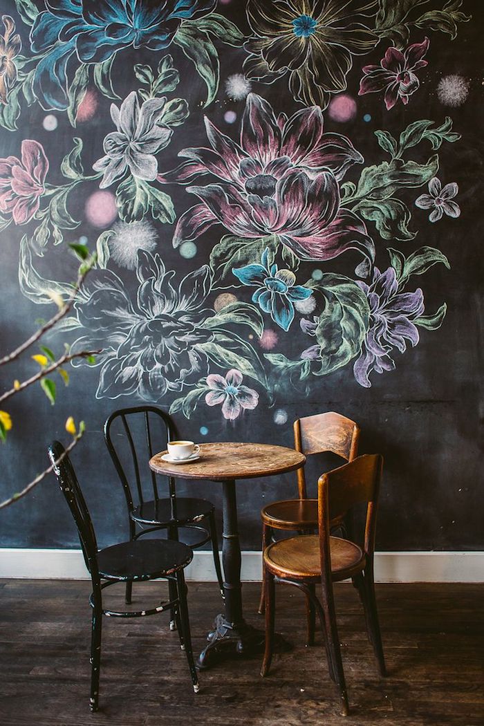 egy sarokban a kávé, festett szép, színes virágok - fal színben ötleteket