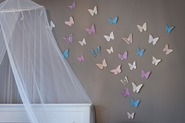 Papel-de-gris-pared para-chica-gran-de papel mariposas-in-