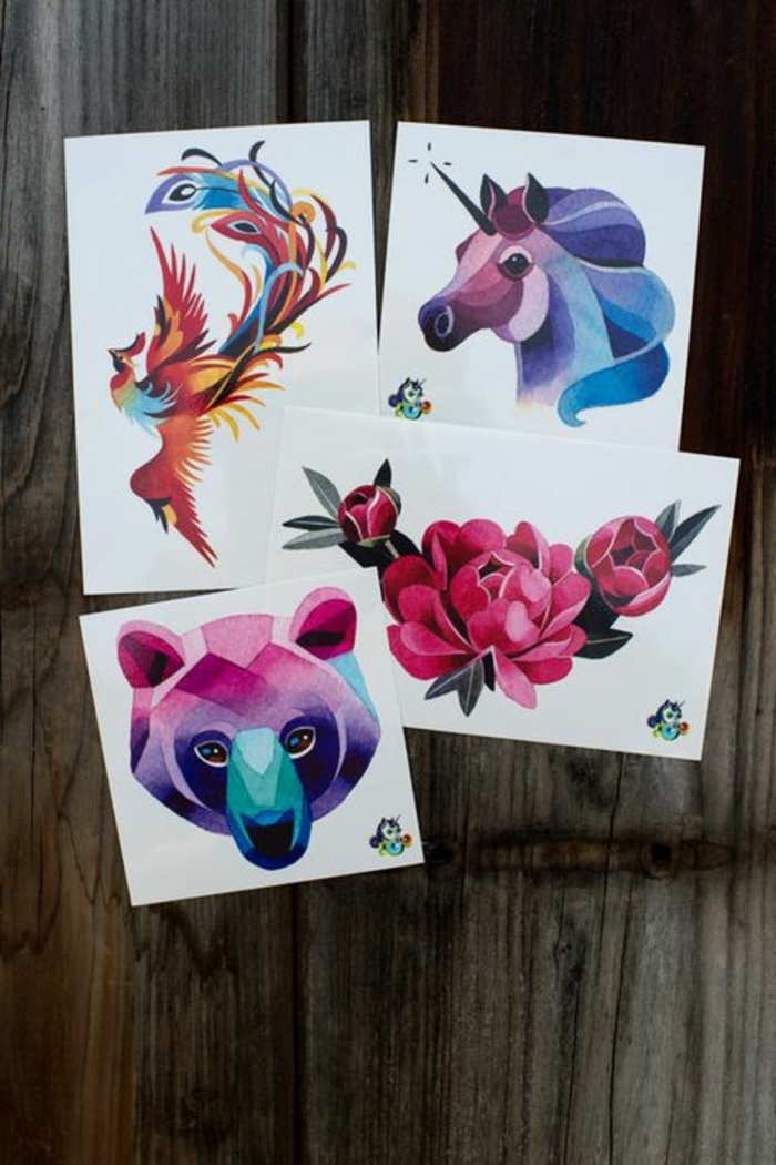 татуировка мотиви жена цветни снимки татуировка мечка и еднорог цвете циклама птица fenkis