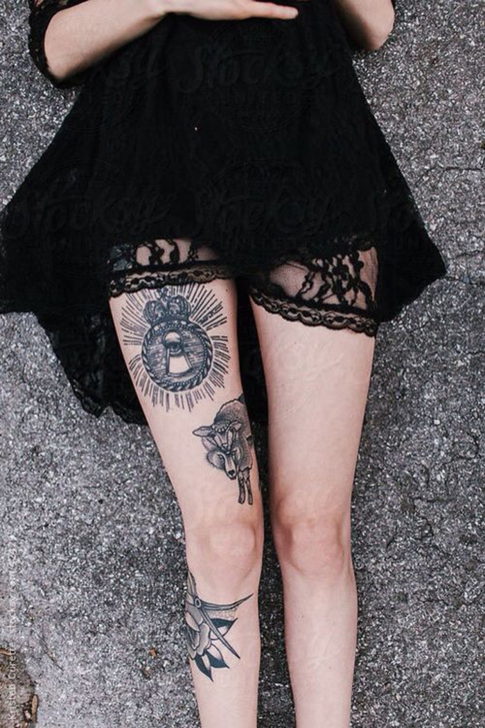 Tetoválás a combon, láb tetováláson, tetoválási motívumok a nők számára