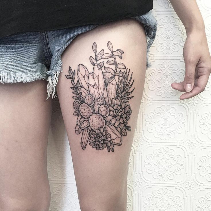татуировка шаблон временни татуировки на крака бедра кристали и цветя символ на природата