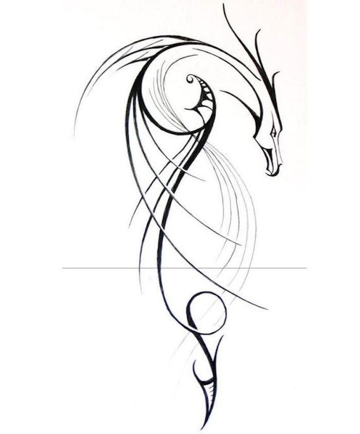геометрична рисунка с много линии и овални форми, дракон