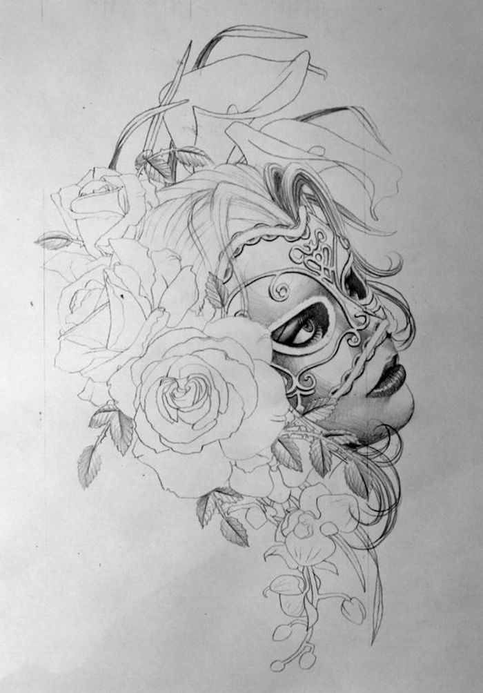 žena s karnevalskom maskom, maskiranjem lica, cvjetovima u njezinoj kosi