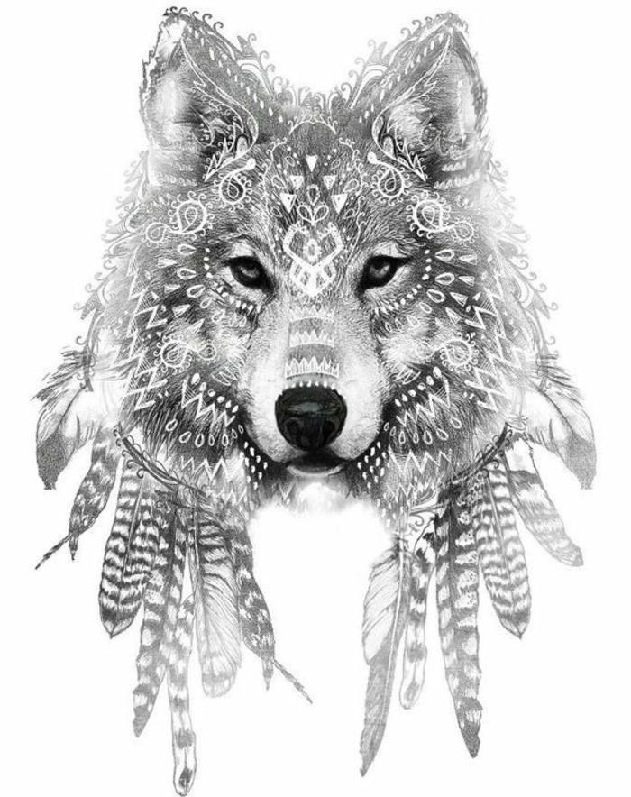 друг приказен вълк с птичи пера - чудесна идея за татуиров вълк