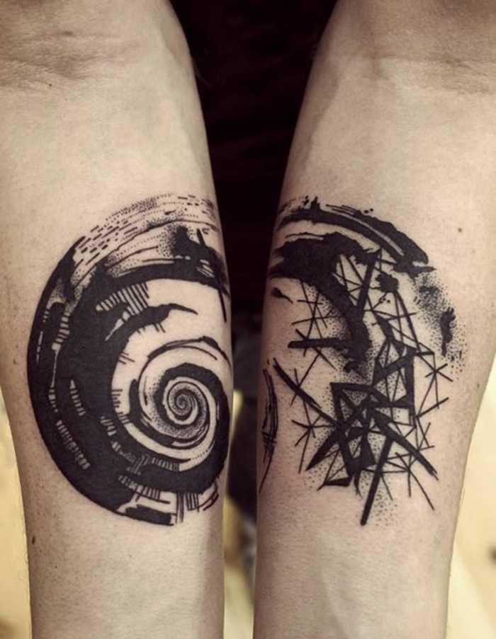 tetovaže za parove koji se međusobno nadopunjuju, apstraktni, crni, ljubavni