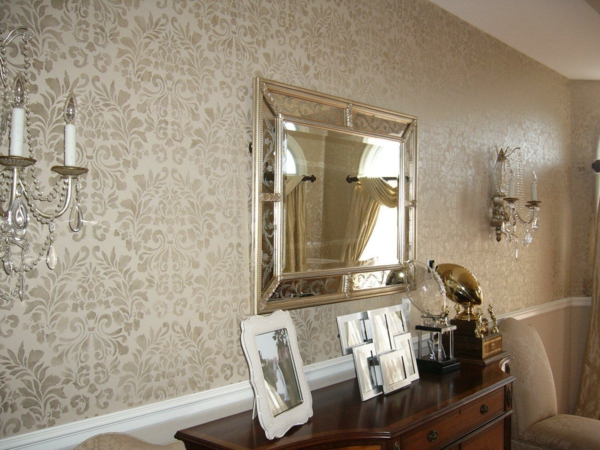 taupe színű falra egy-fémes Elegáns tükör