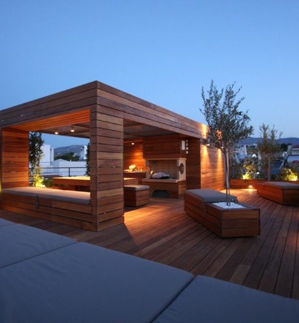 شرفة مظلة-من-الخشب-جميلة-نموذج جميلة الإضاءة