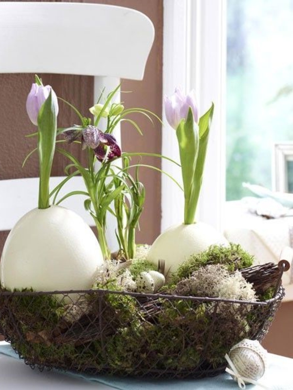 Tischdeko-de-primavera-ideas-para-Pascua decoración de la mesa-with-eiern-
