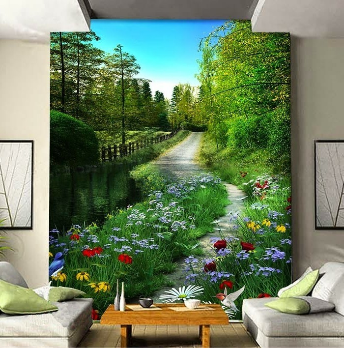 gran-diseño-fotografía de fondo forestal-in-moderna-sala de estar
