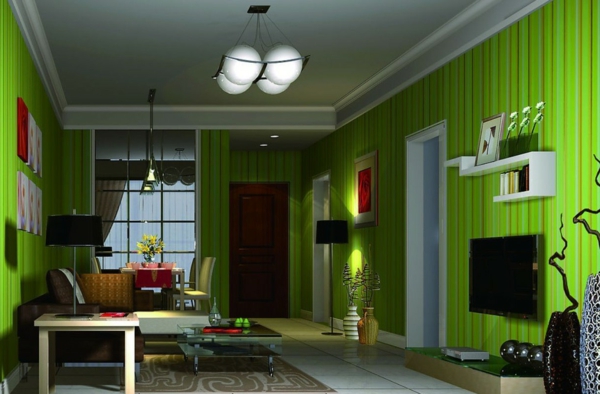 نغمات غرفة المعيشة جدار اللون الأخضر - عظيم
