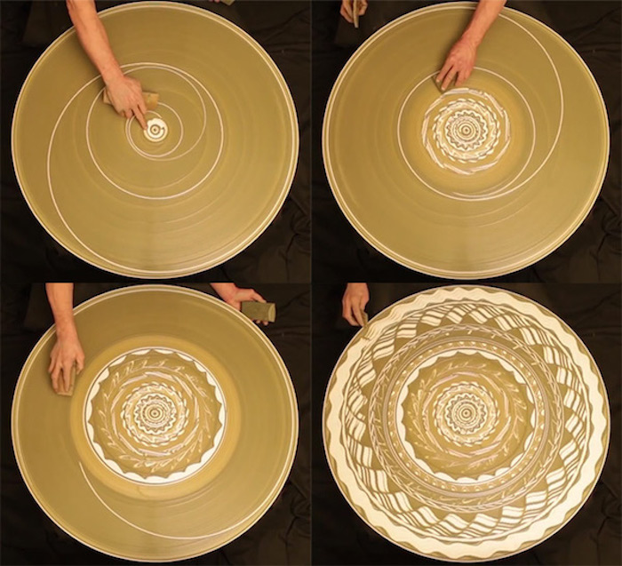 декоративни посуда, голяма кръгла керамична чиния, керамичен дизайн с гъба