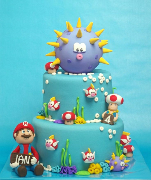 tortas decorar - cumpleaños partido-niños-grandes-Pies-orden-Super-Mario-personajes