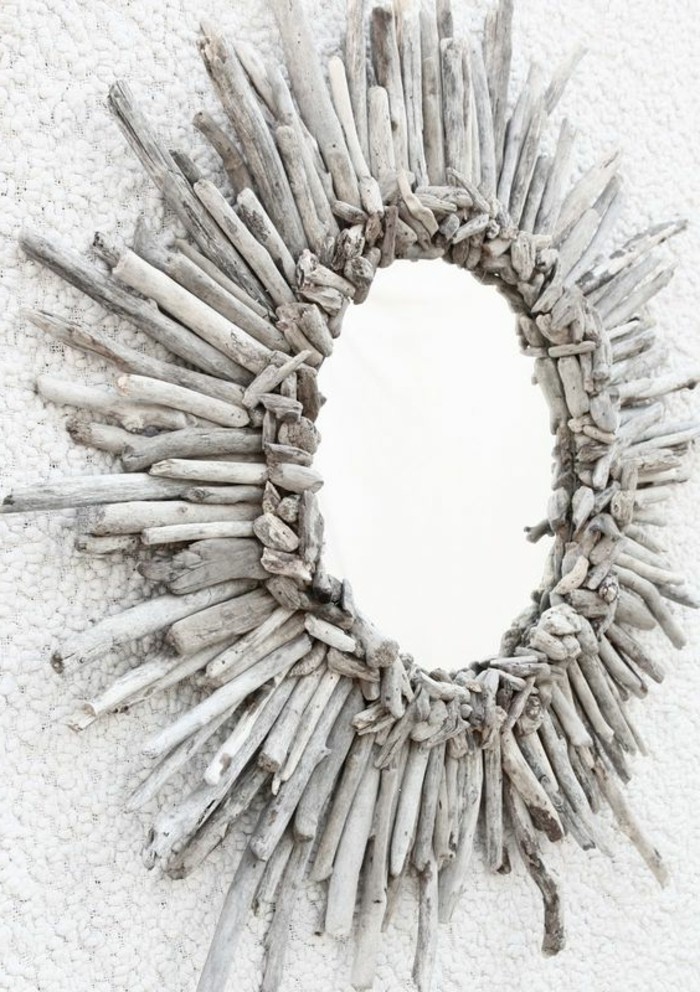 bois flotté Wanddeko-ronde miroir avec cadre-de-bois-wall-diy