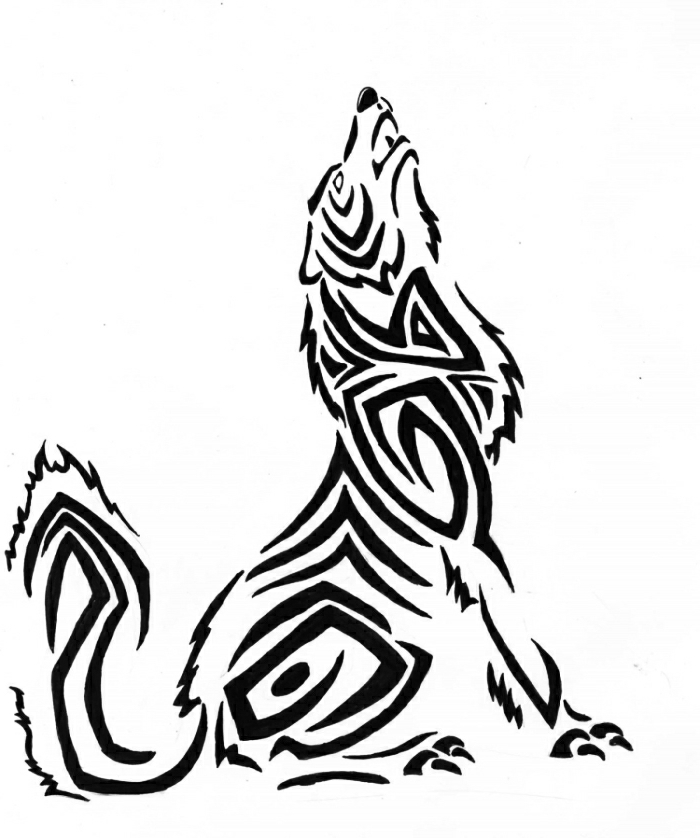 musta, kaunis, ulvava susi - tribal susi - toinen käsitys musta tatuointi susi