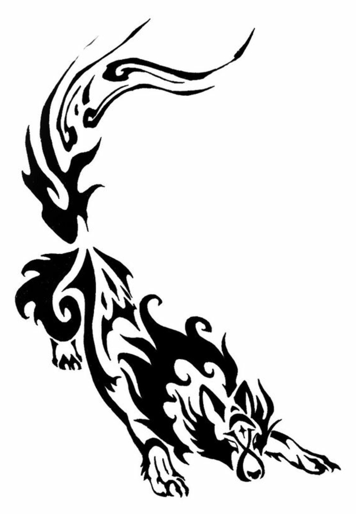 Τατουάζ με μαύρο λύκο - ιδέα για φυλετικό λύκο