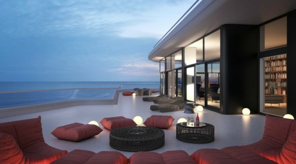 ultra-moderne-i-moderan terasa dizajn-sa-crvenom jastuku sjedala